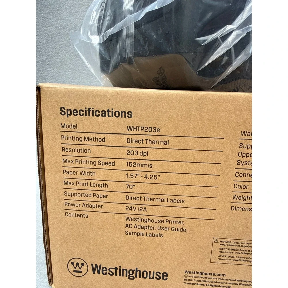 Westinghouse WHTP203e Thermal Label Printer USB 4x6 Reseller Office New Open Box